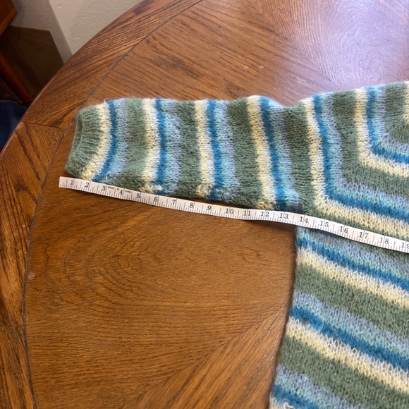 Handmade Mohair Blend Striped Cardigan Abalone Button Fuzzy Chic Knit M - Picture 4 of 7